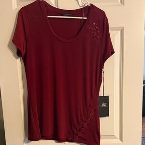 Rock & Republic Burgundy Lace-Up Short Sleeve Tee